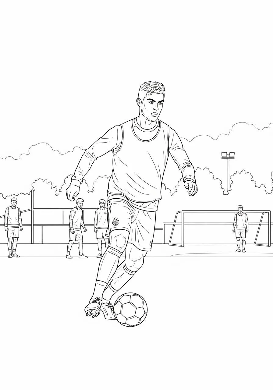 Desenho do Cristiano Ronaldo driblando para Colorir