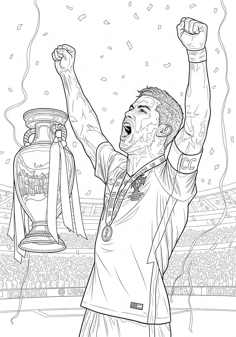 Desenho do Cristiano Ronaldo Celebrando a Vitória para Colorir