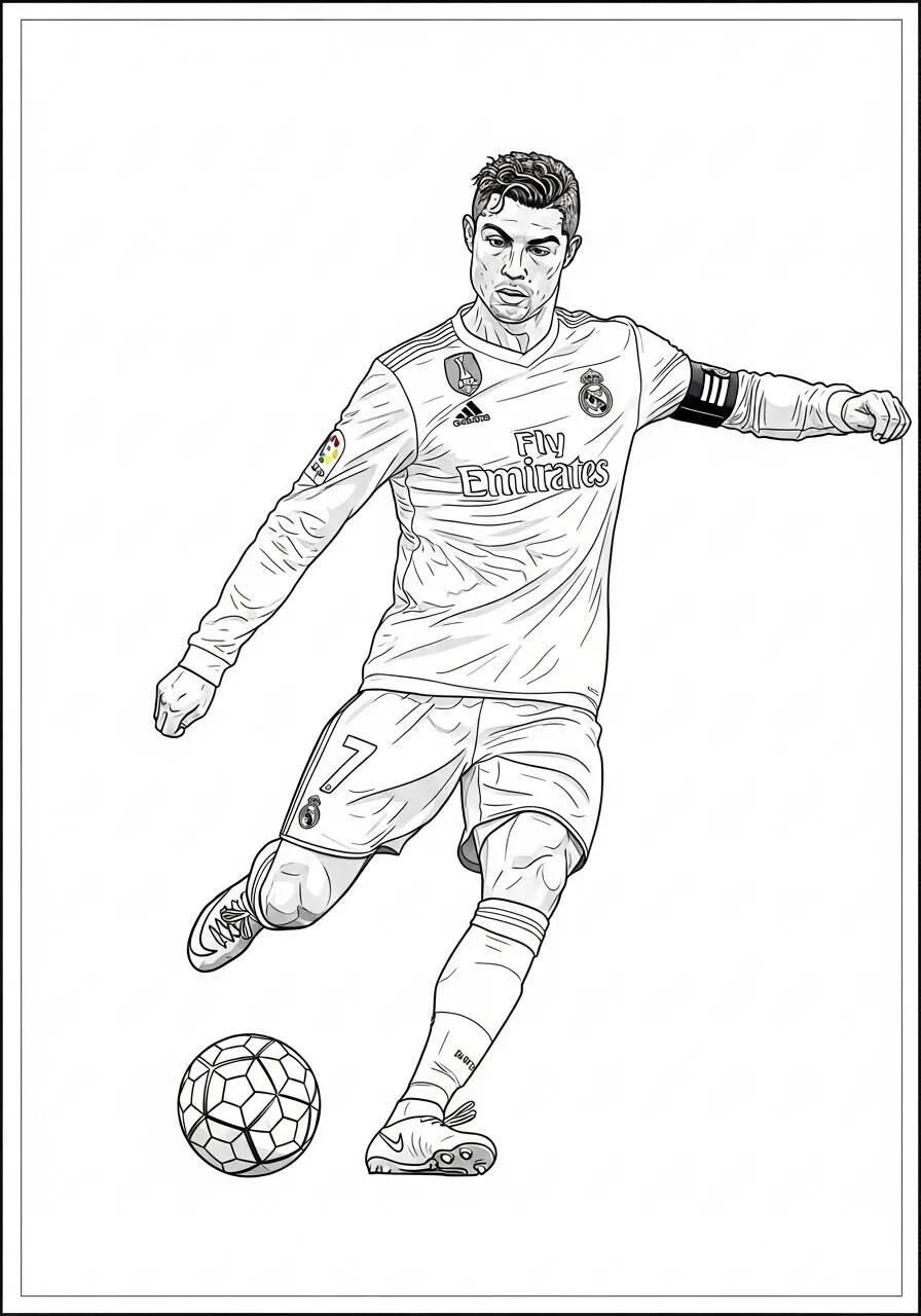 Desenho do Cristiano Ronaldo chutando a bola para Colorir
