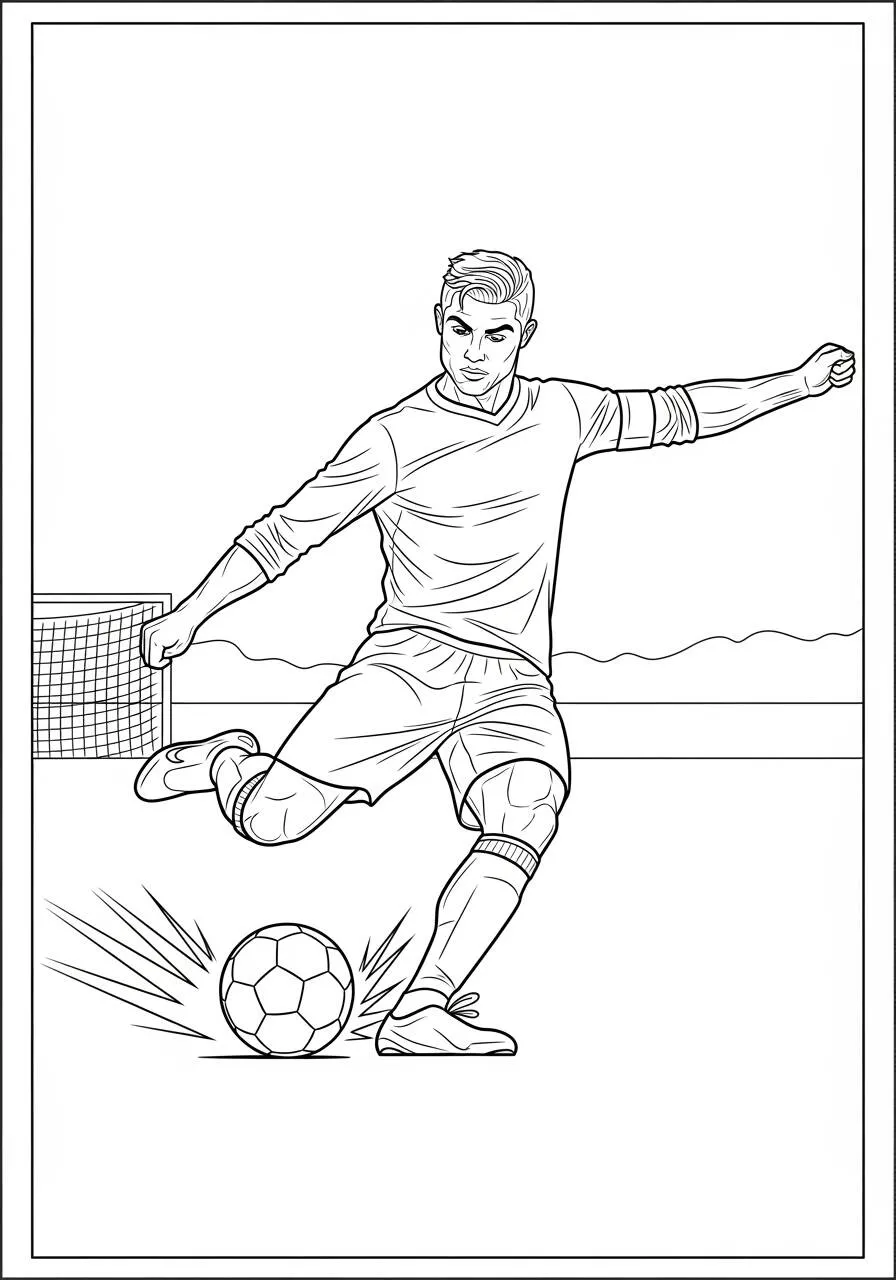 Desenho do Cristiano Ronaldo Chutando a Bola para Colorir