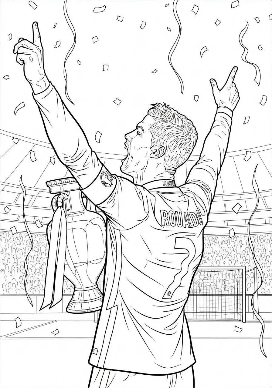 Desenho do Cristiano Ronaldo Comemorando a Vitória para Colorir