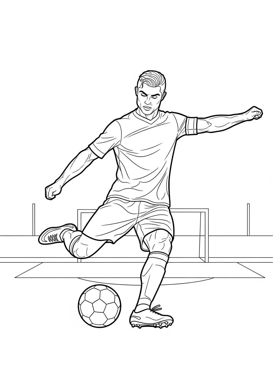 Desenho do Cristiano Ronaldo chutando a bola para Colorir