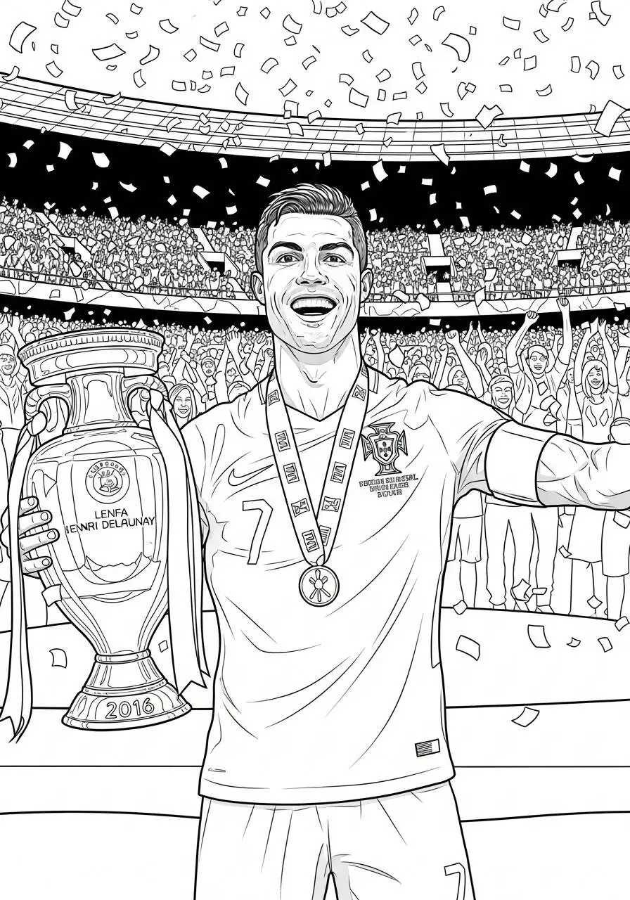 Desenho do Cristiano Ronaldo Celebrando a Vitória para Colorir