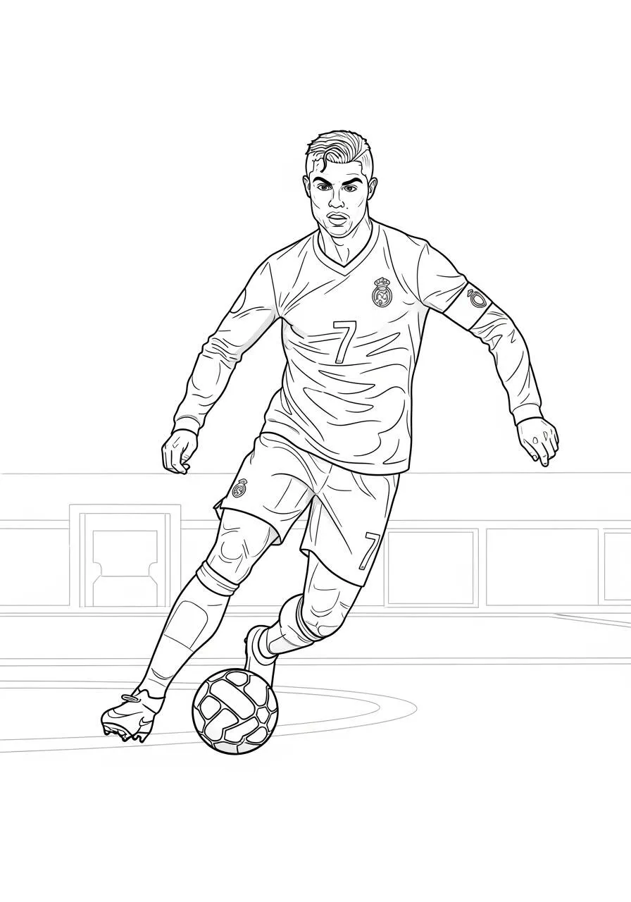 Desenho do Cristiano Ronaldo driblando para Colorir