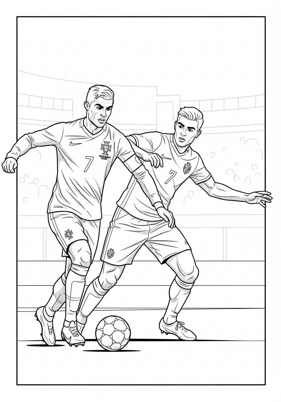 Desenho do Cristiano Ronaldo driblando para Colorir