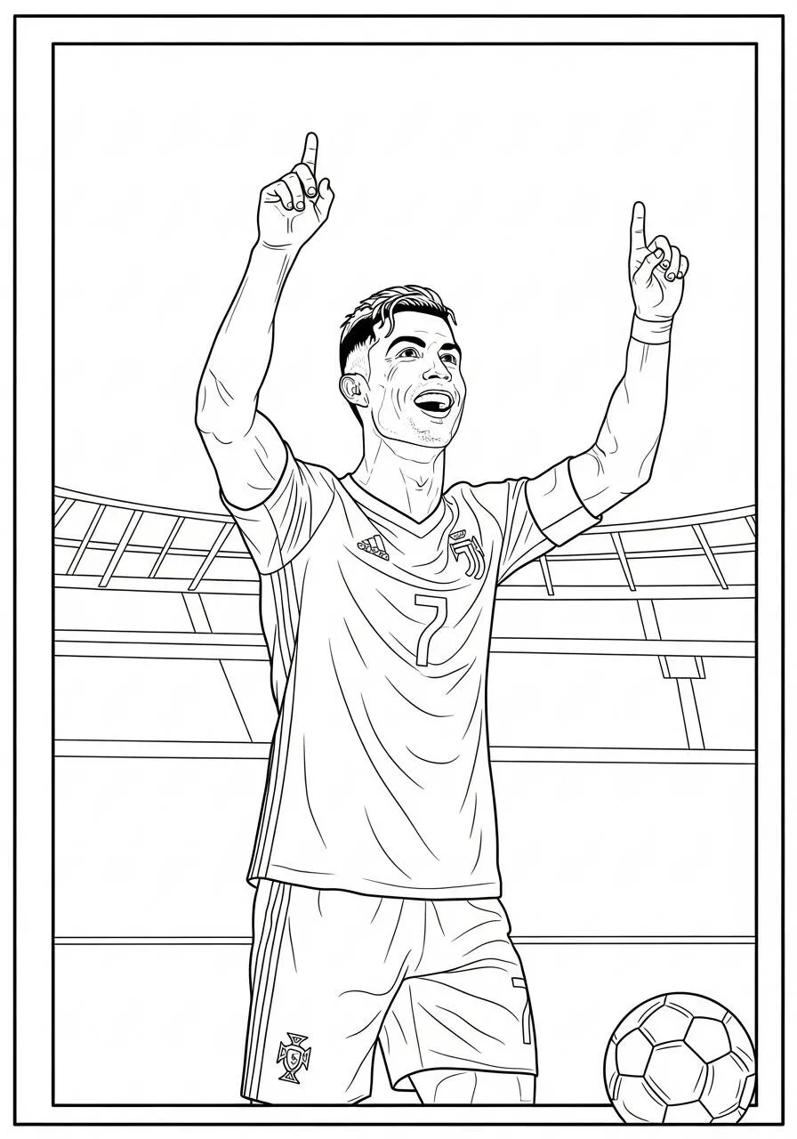 Desenho do Cristiano Ronaldo Comemorando um Gol para Colorir