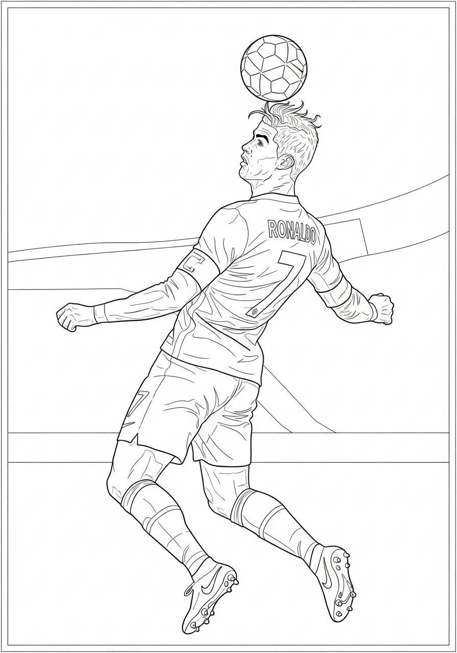 Desenho do Cristiano Ronaldo Cabeceando para Colorir