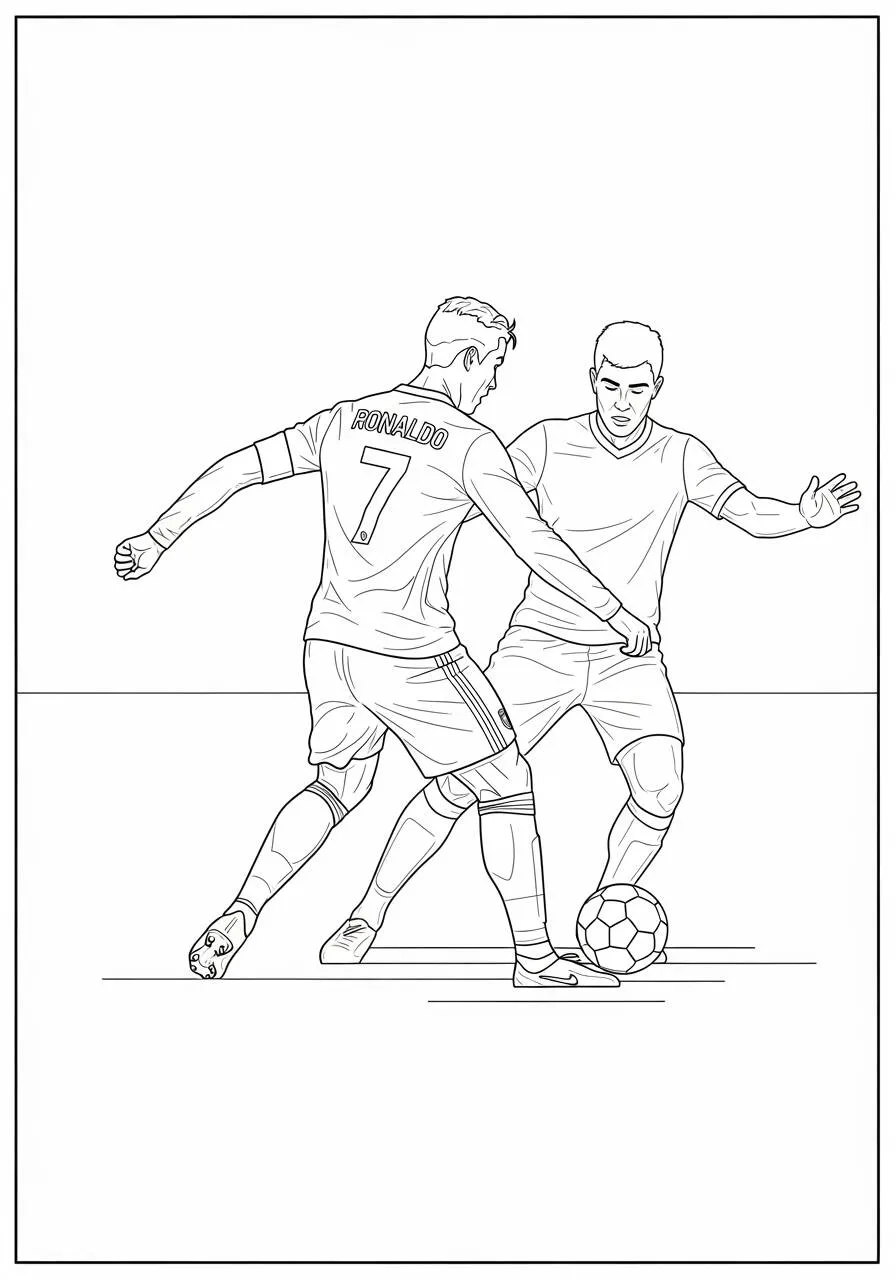 Desenho do Cristiano Ronaldo driblando para Colorir