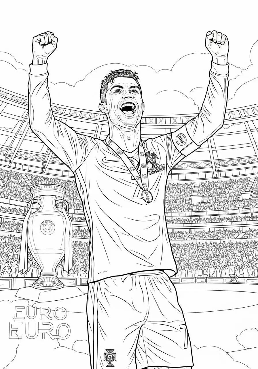 Desenho do Cristiano Ronaldo Comemorando a Vitória na Euro para Colorir