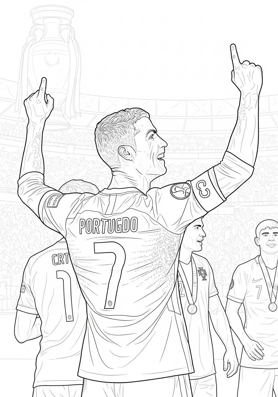 Desenho do Cristiano Ronaldo Celebrando a Vitória para Colorir