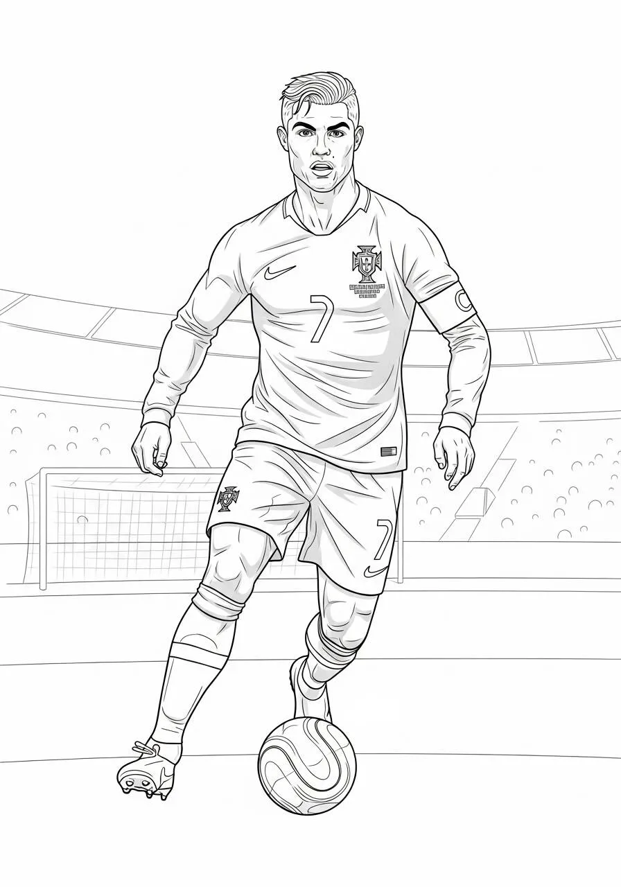 Desenho do Cristiano Ronaldo driblando para Colorir