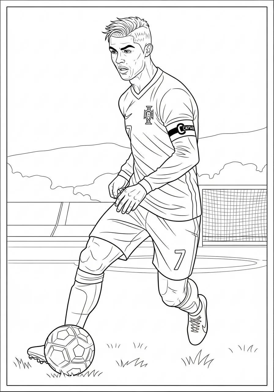 Desenho do Cristiano Ronaldo driblando para Colorir