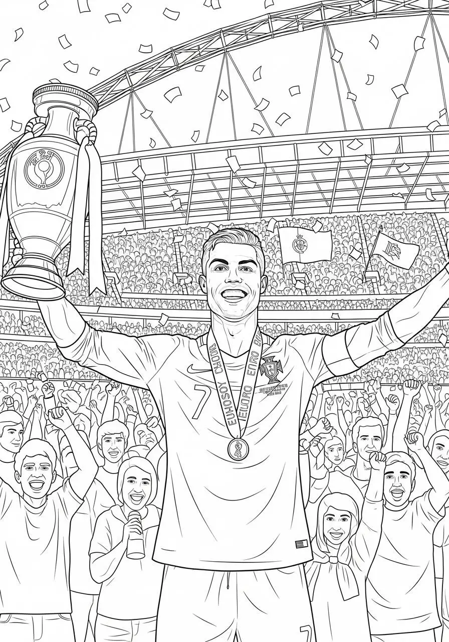 Desenho do Cristiano Ronaldo Celebrando a Vitória para Colorir