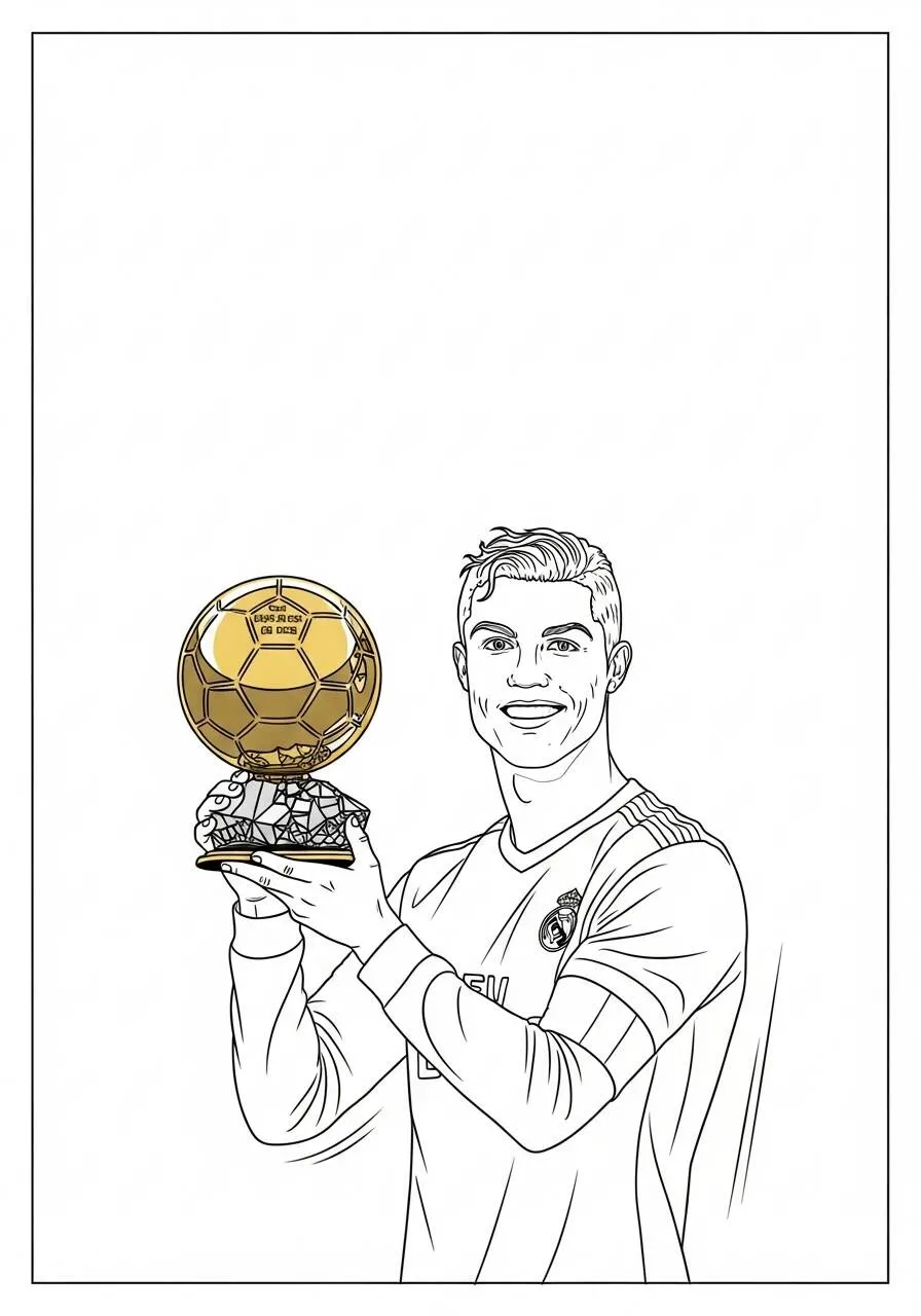 Desenho do Cristiano Ronaldo segurando a Bola de Ouro para Colorir