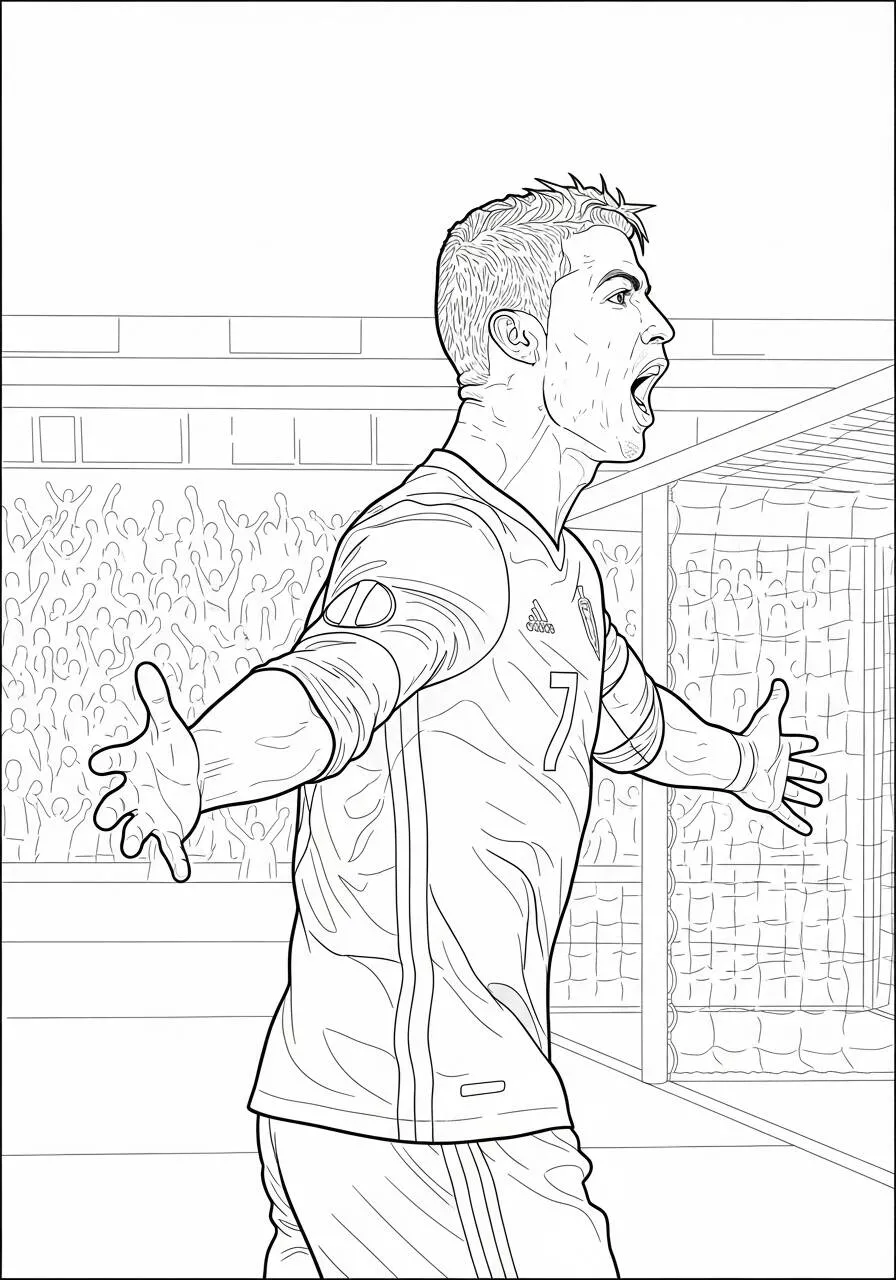 Desenho do Cristiano Ronaldo Comemorando um Gol para Colorir