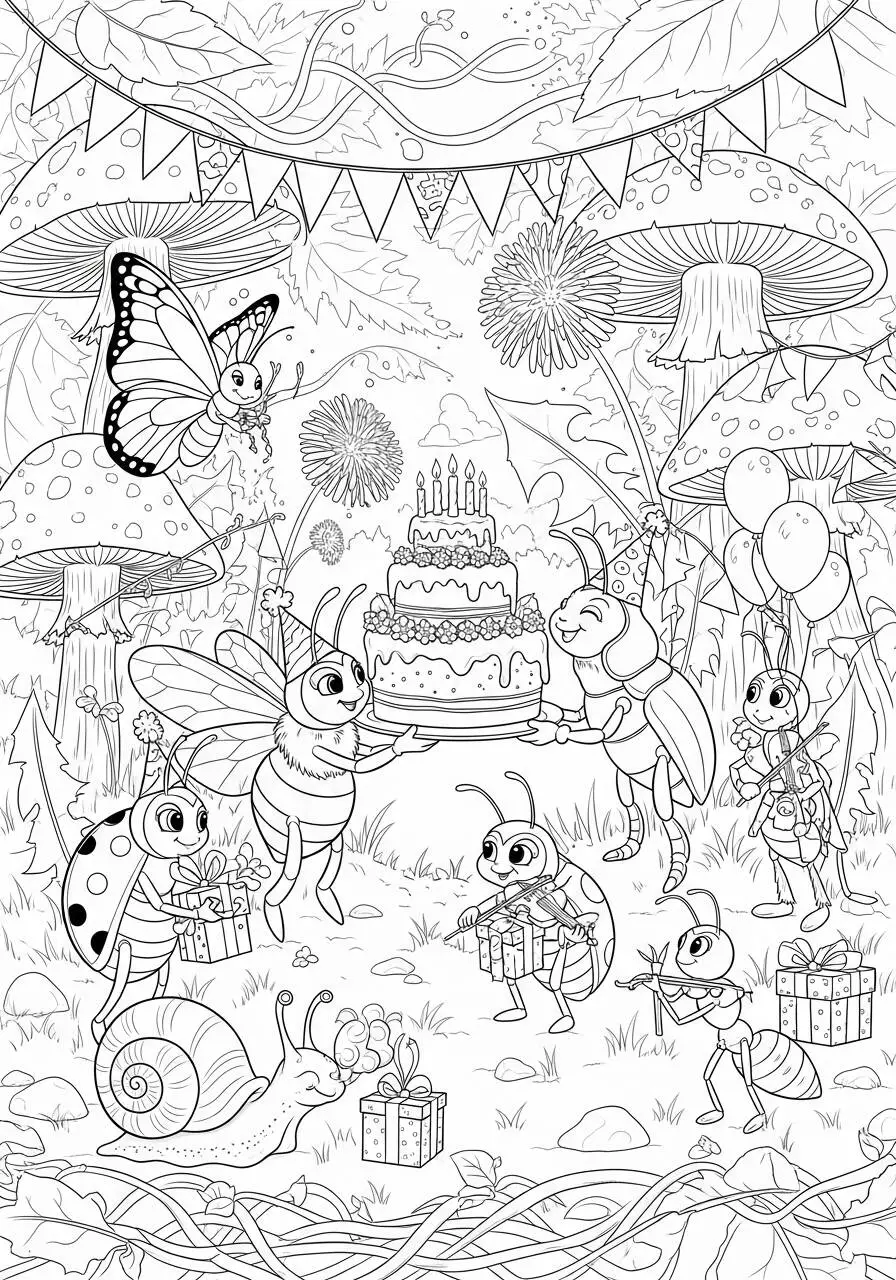 Desenho de Insetos em Festa para Colorir