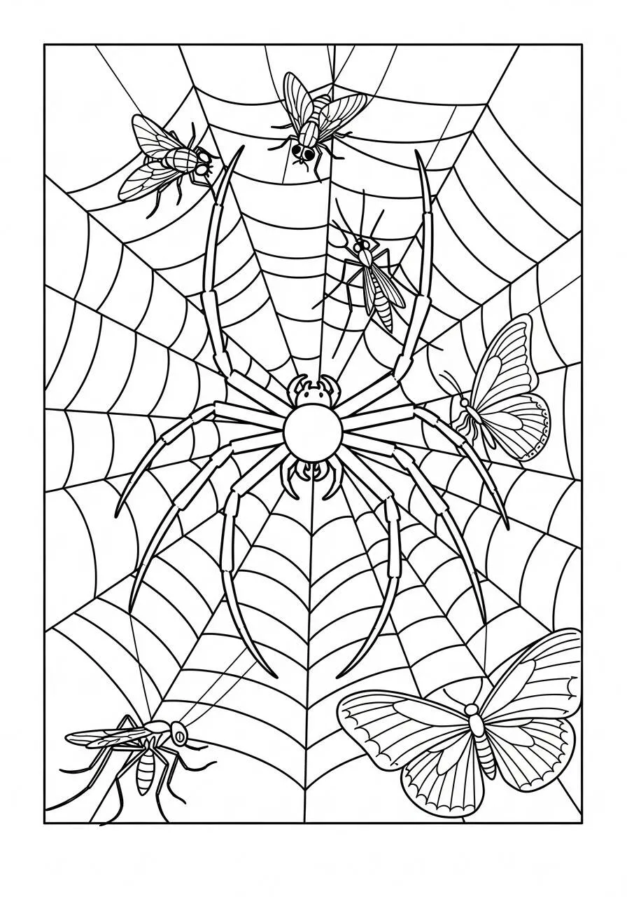 Desenho de Inseto de Aranha e Borboletas para Colorir