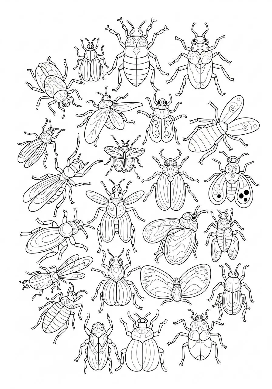 Desenho de Insetos Diversos para Colorir