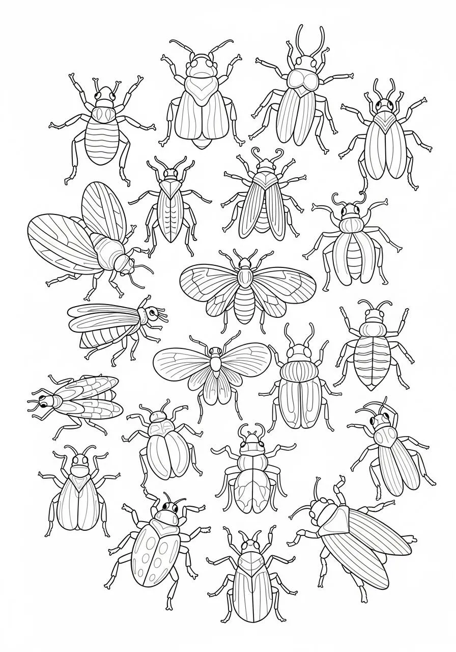 Desenho de Insetos Diversos para Colorir