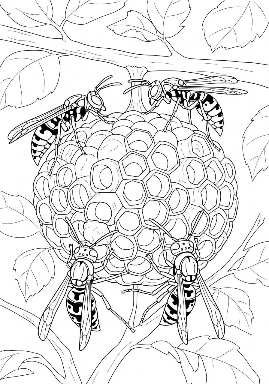 Desenho de Inseto de Vespa para Colorir