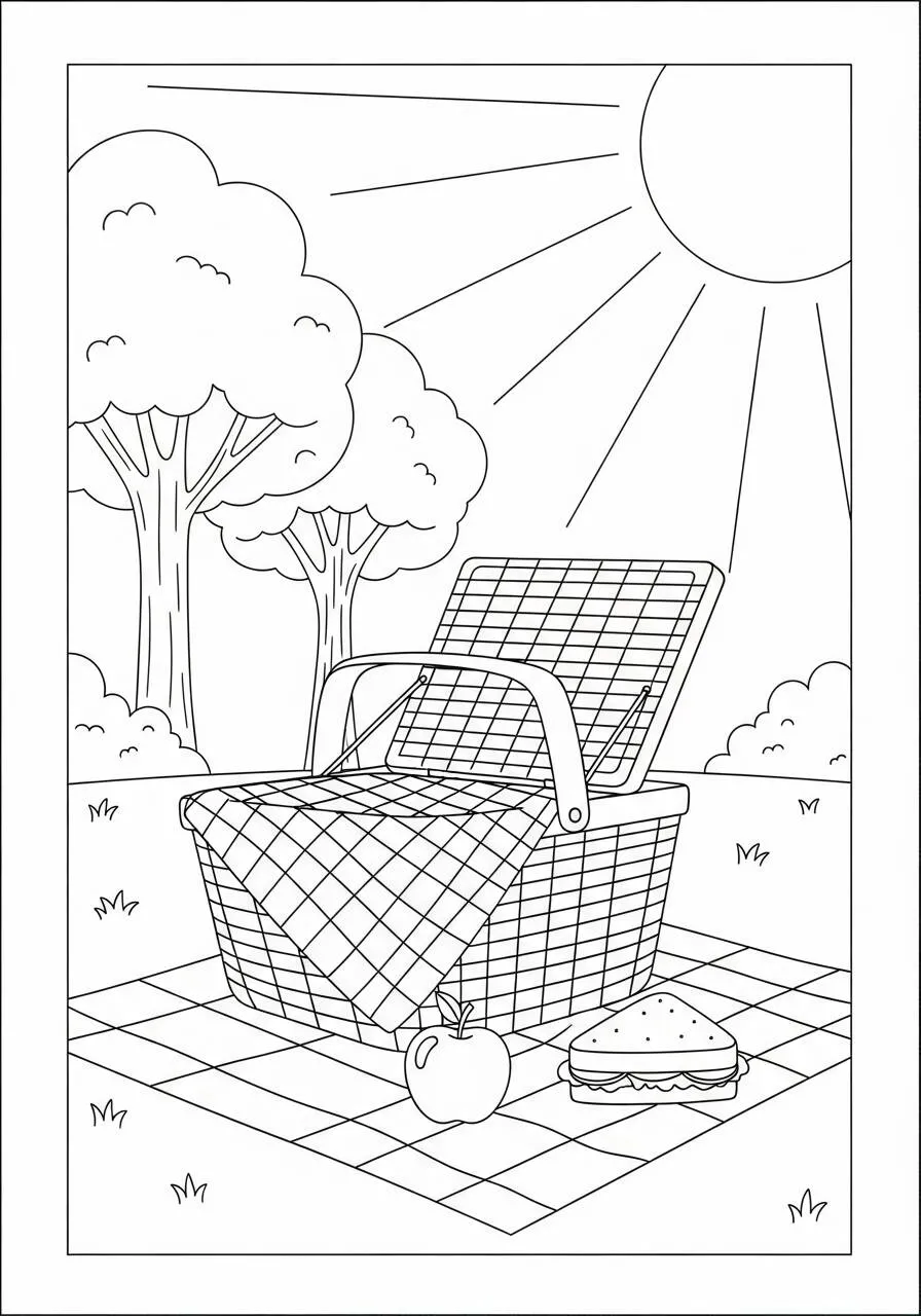 Desenho do Sol Brilhante com Cadeira de Praia para Colorir