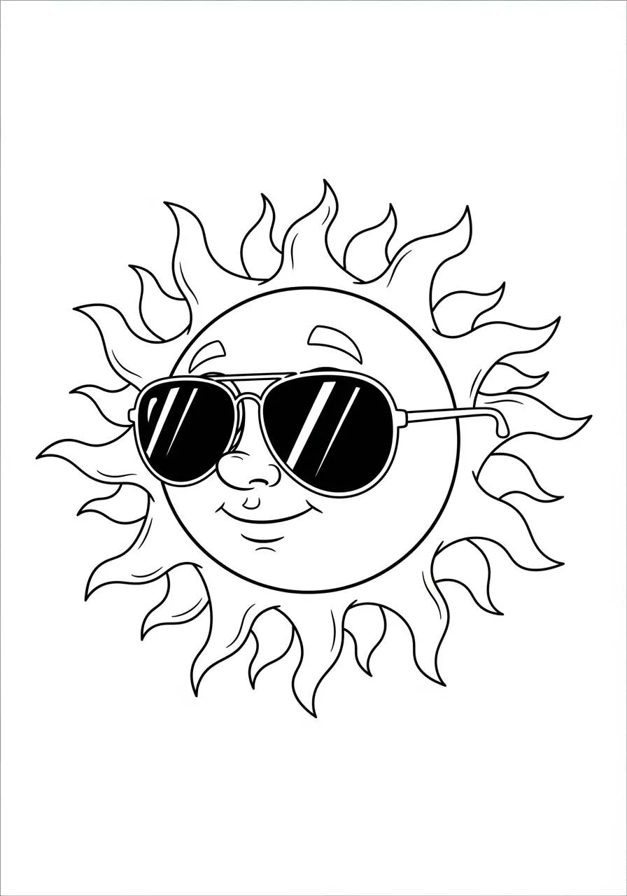 Desenho do Sol Cool com Óculos para Colorir