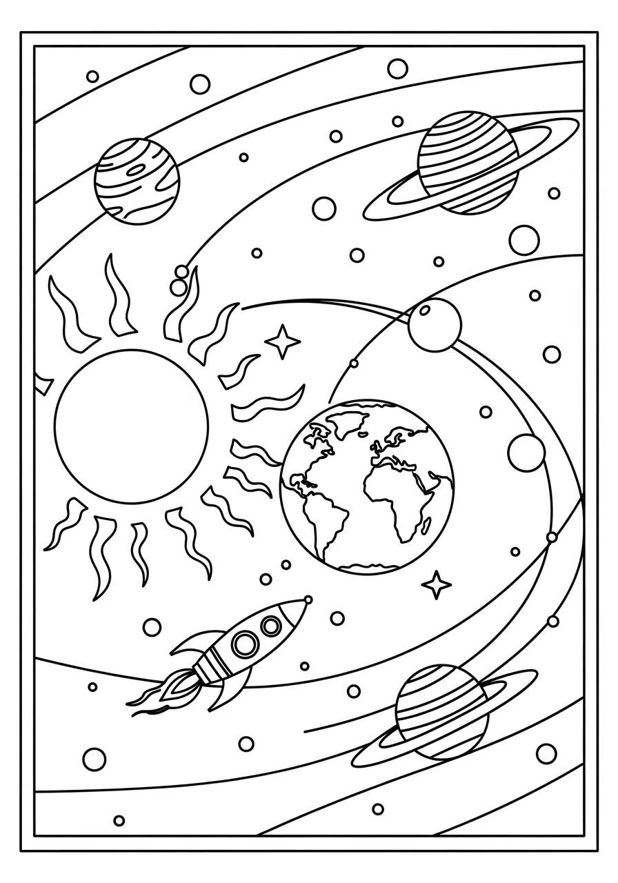 Desenho do Sol e do Espaço para Colorir