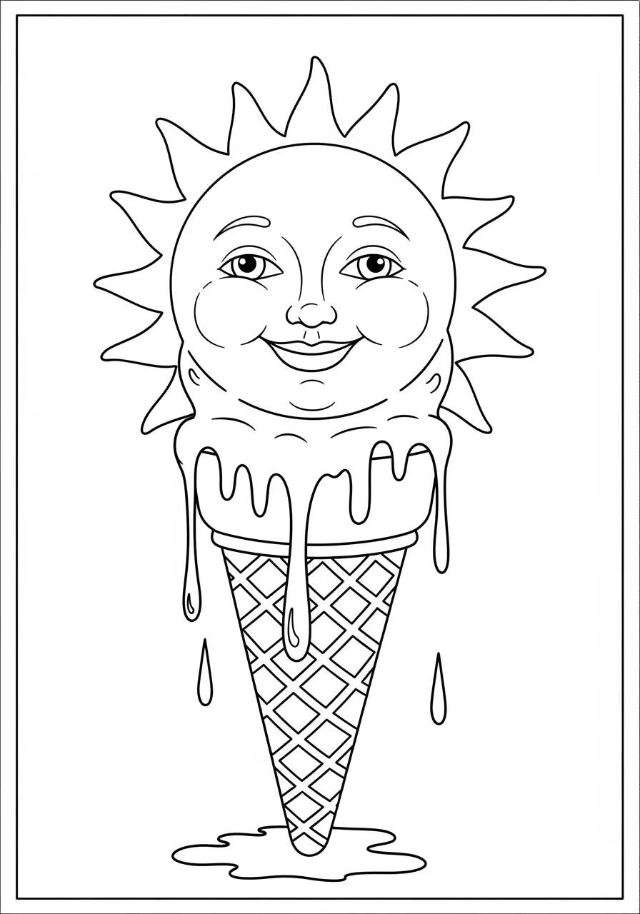 Desenho do Sol Sorridente em Casquinha de Sorvete para Colorir