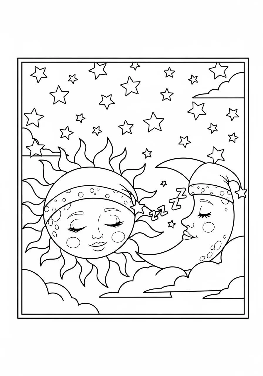 Desenho do Sol e da Lua para Colorir