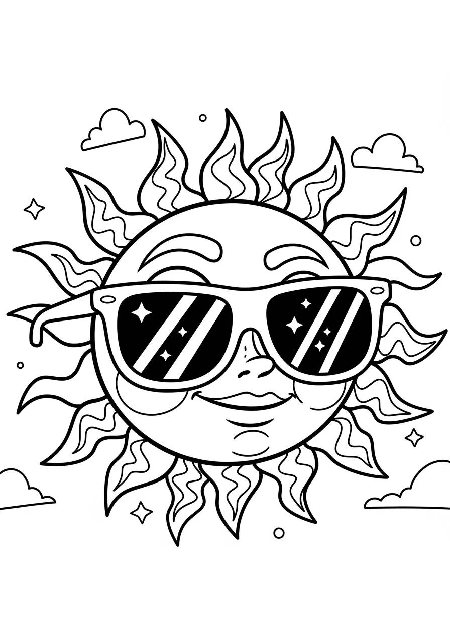 Desenho do Sol Estilizado com Óculos para Colorir