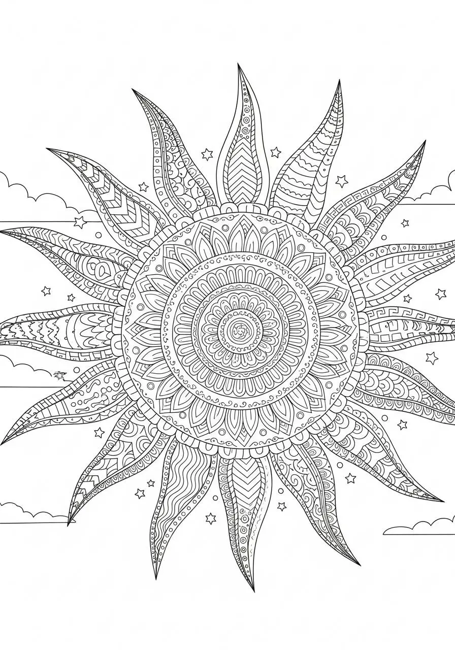 Desenho do Sol Mandala para Colorir