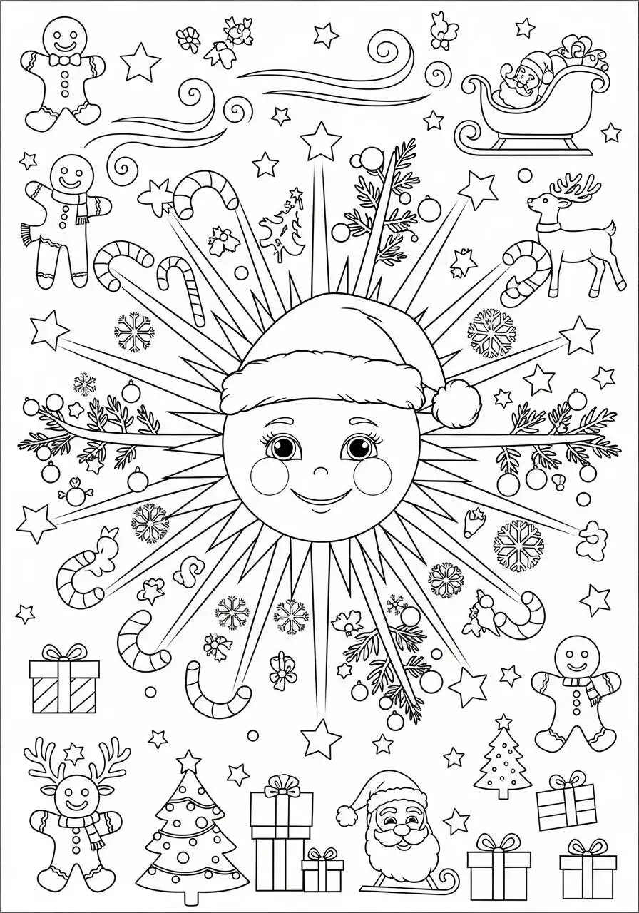 Desenho do Sol Natalino para Colorir