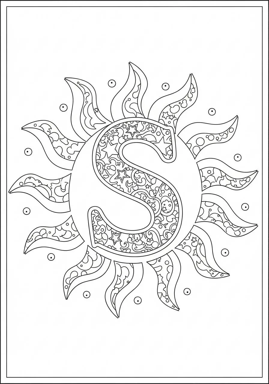Dibujo de Sol decorado con la letra S para colorear