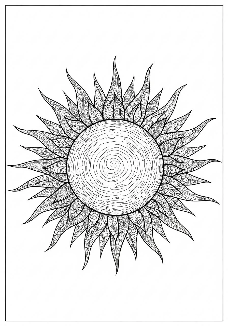 Desenho do Sol Detalhado para Colorir