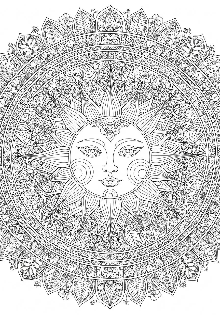 Desenho do Sol Mandala para Colorir