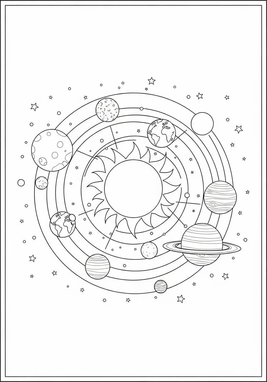 Desenho do Sol e Planetas para Colorir