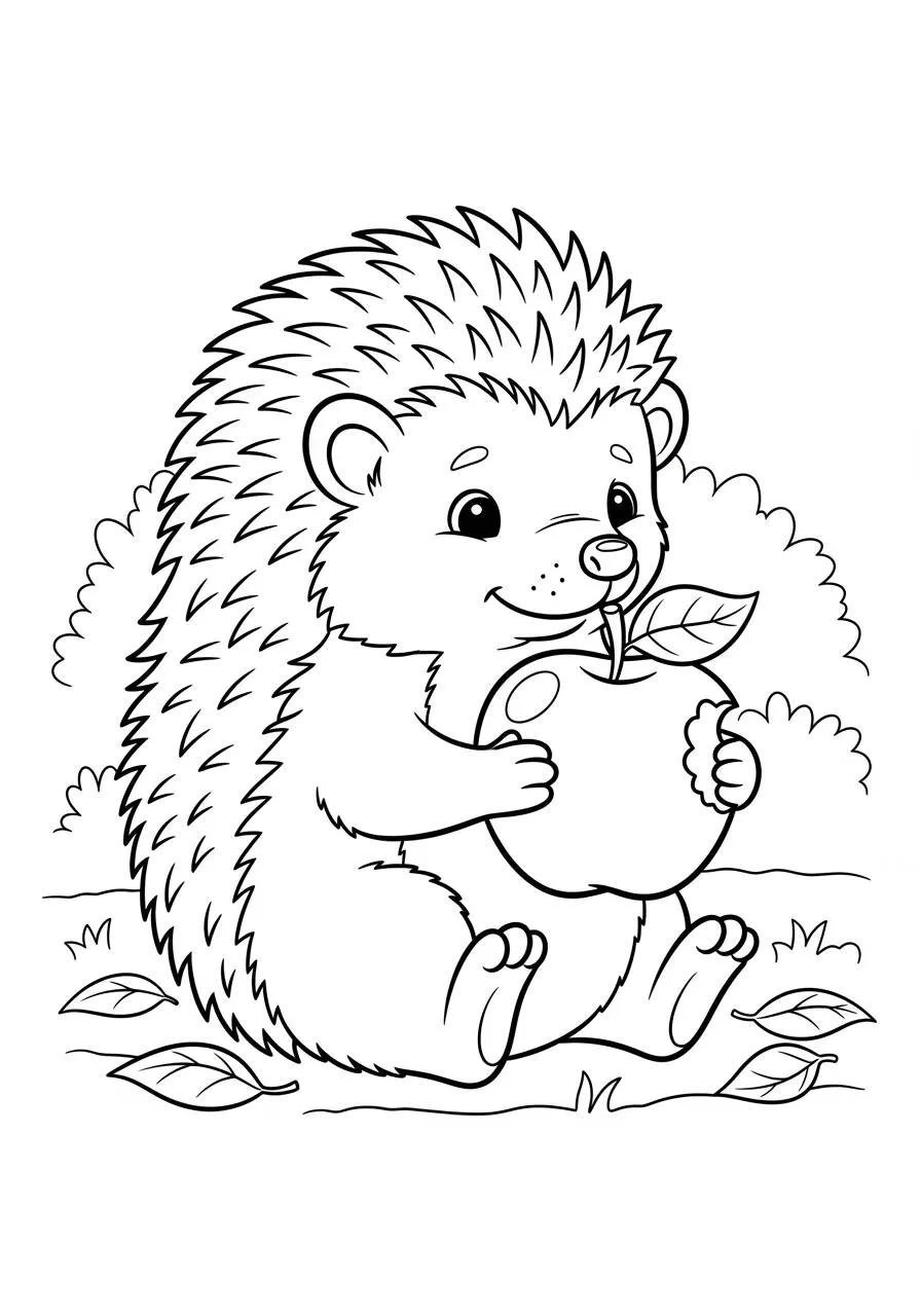 Coloriage herisson mignon avec pomme