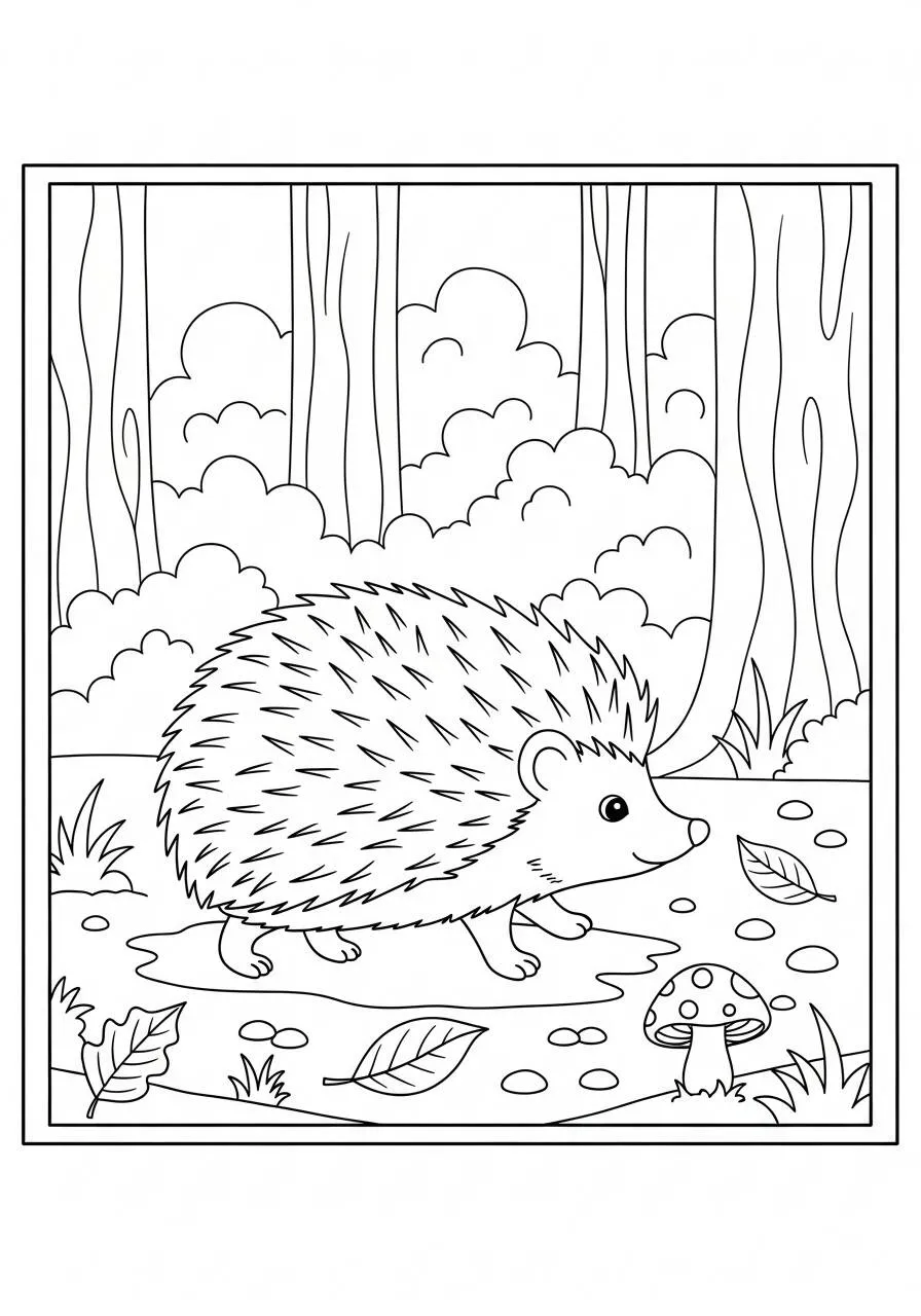 Coloriage Hérisson marchant dans la forêt