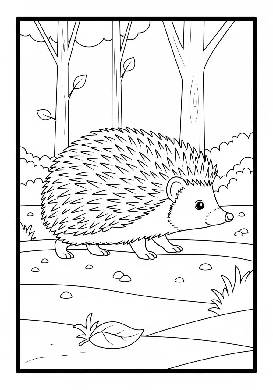 Desenho de Ouriço Fofo para Colorir na Floresta