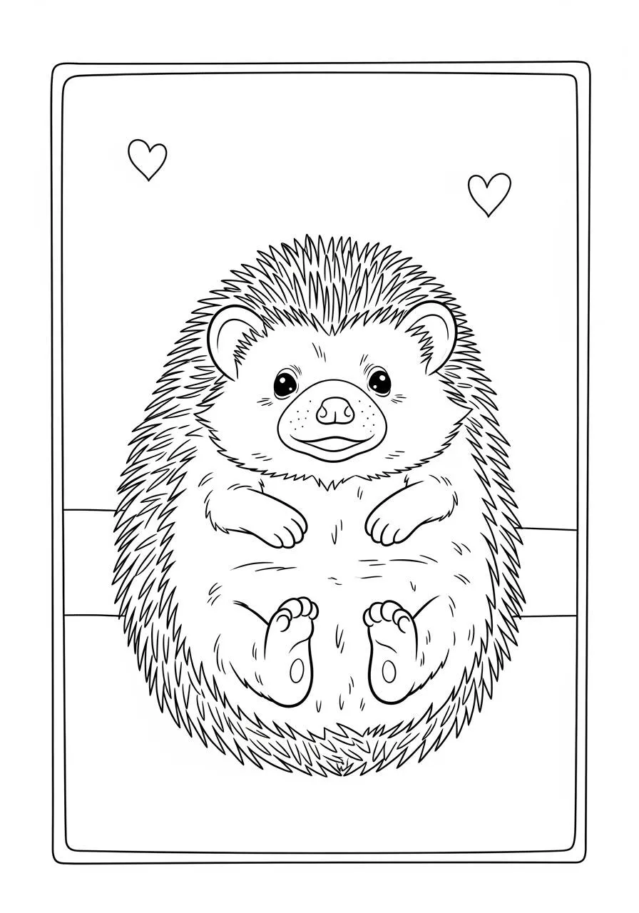 Desenho de Ouriço Fofo para Colorir com Corações
