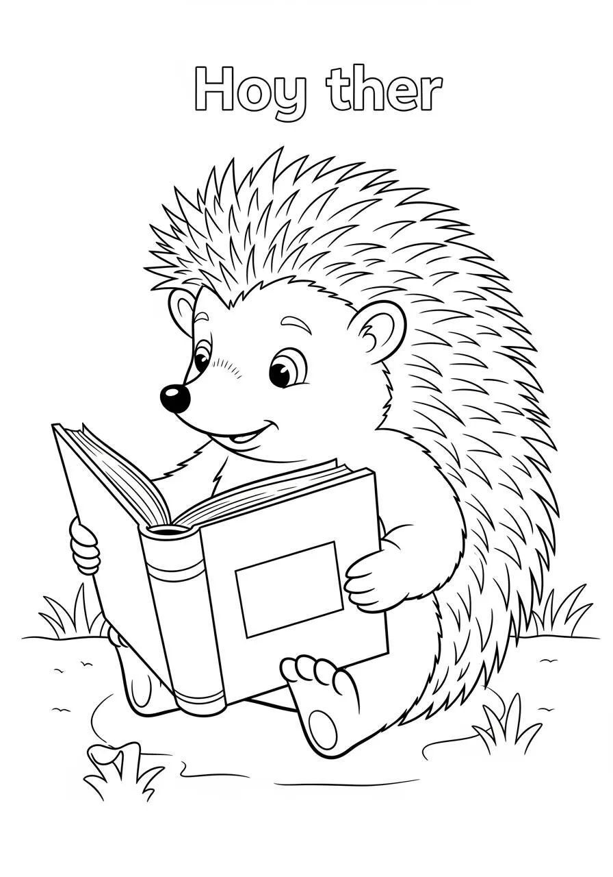 Desenho de Ouriço Lendo um Livro para Colorir