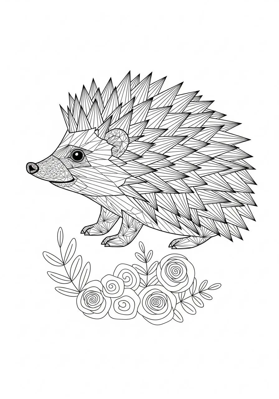 Desenho de Ouriço com Flores para Colorir