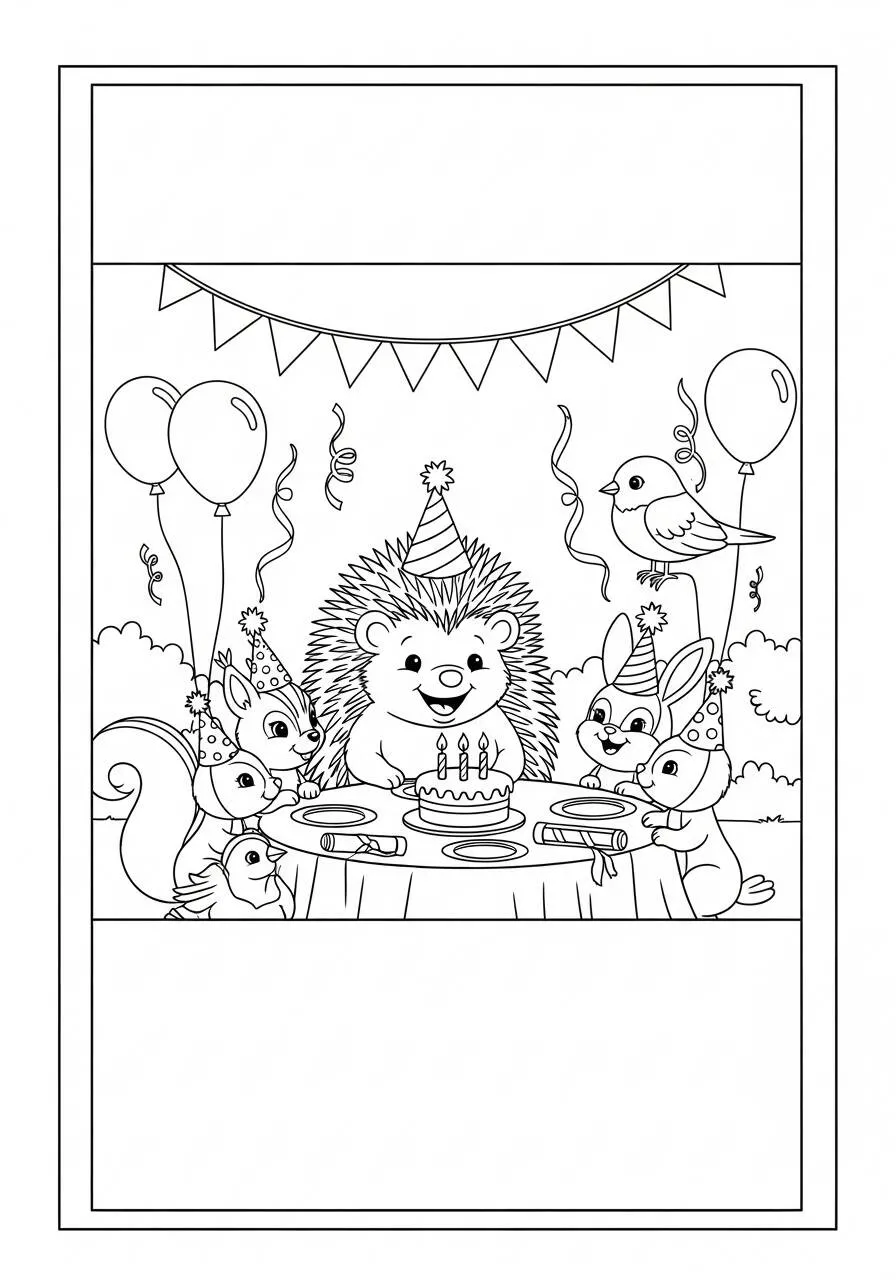 Desenho de Ouriço Celebrando Aniversário para Colorir