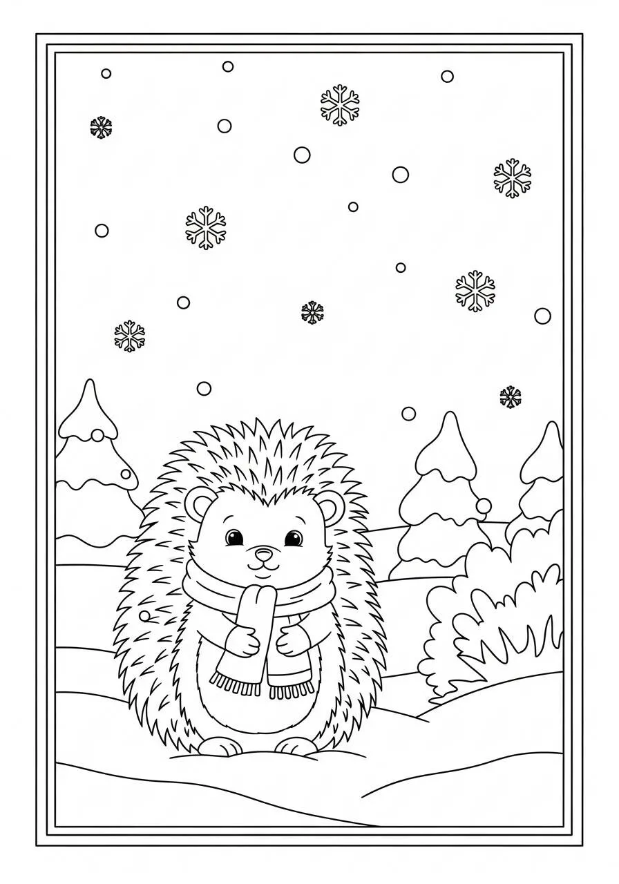 Desenho de Ouriço Inverno para Colorir