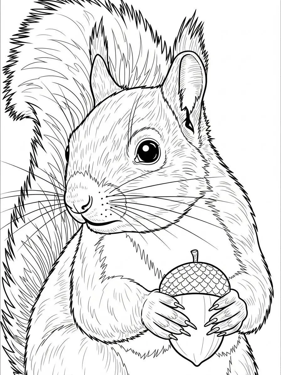 Desenho de Esquilo Fofo com Bolota para Colorir