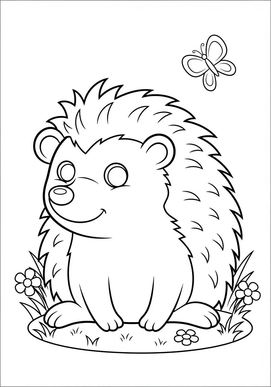 Desenho de Ouriço Fofo com Borboleta para Colorir