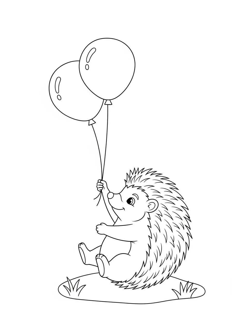 Desenho de Ouriço Fofo com Balões para Colorir