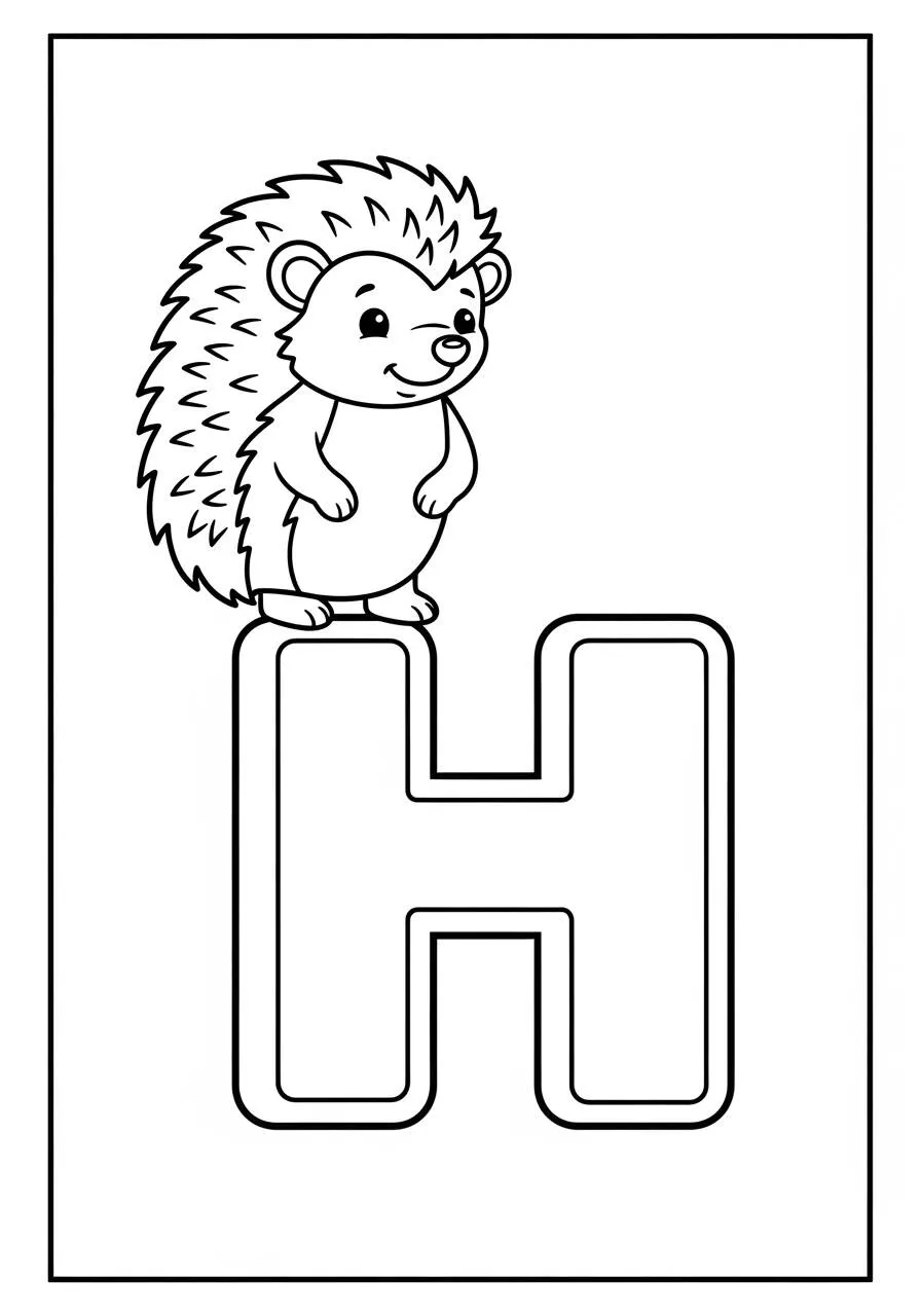 Desenho de Ouriço Fofo com Letra H para Colorir