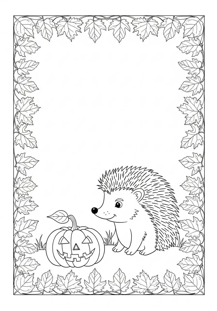 Desenho de Ouriço com Abóbora para Colorir