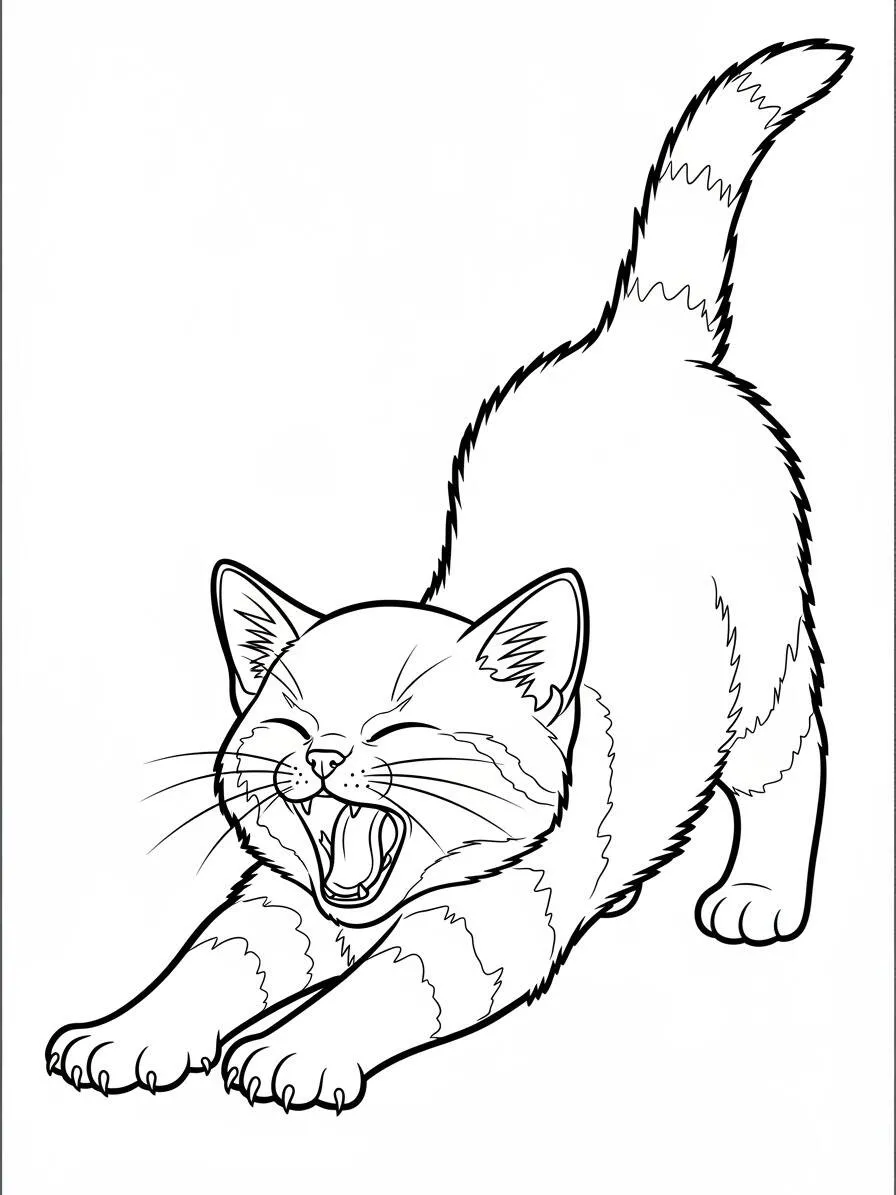 Lindo Gato Estirándose Página Para Colorear
